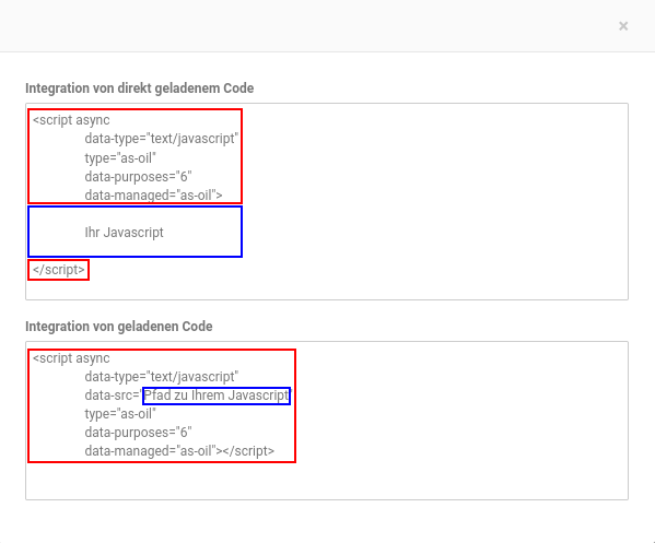 Anzeige der Integrationscodes unter _**Integration anzeigen**_