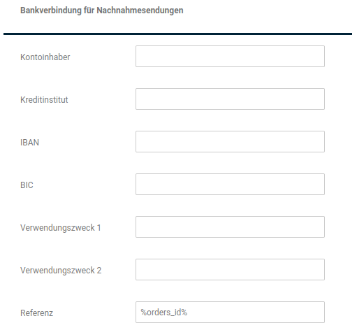 Bankverbindung für Nachnamesendungen