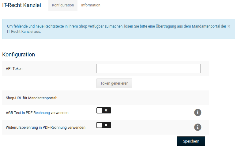 Reiter Konfiguration beim Bearbeiten des Moduls IT-Recht Kanzlei