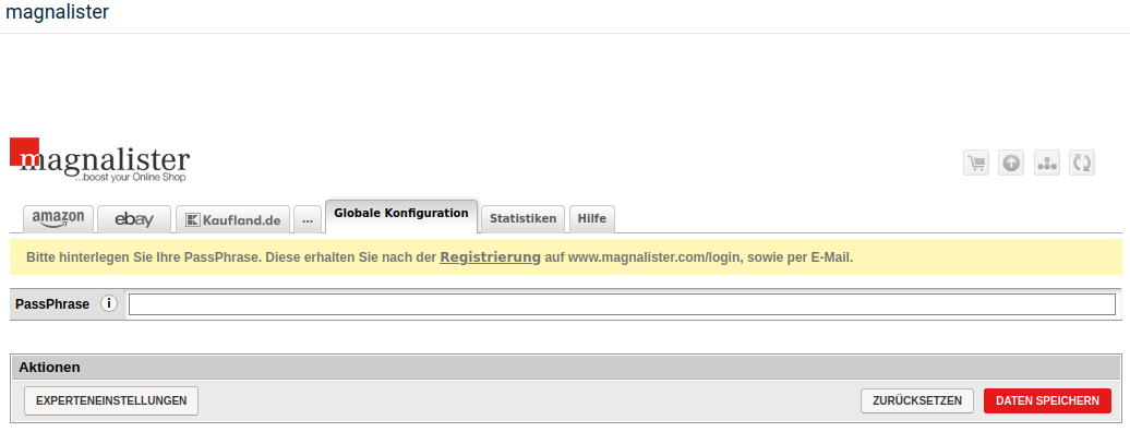 Globale Konfiguration vor dem Eintragen der Passphrase