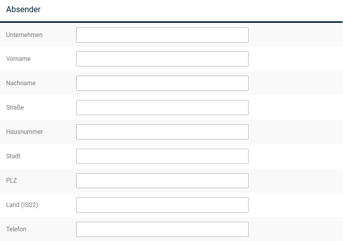 Absenderdaten in der Eingabemaske
