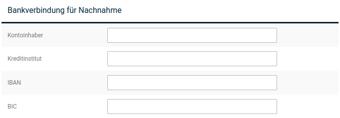 Eingabefelder für die Bankverbindung