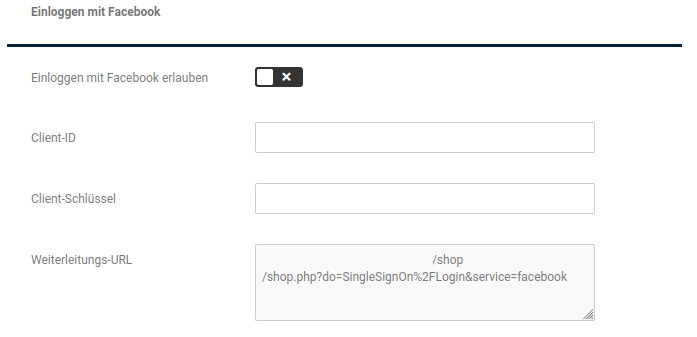 Einstellungen für Einloggen mit Facebook
