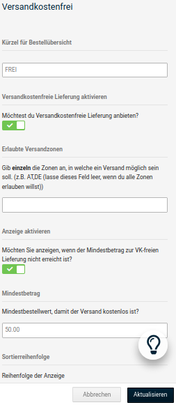 Konfiguration der Versandart _**Versandkostenfrei**_