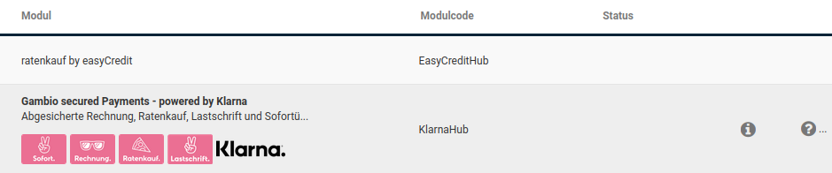 Gambio secured Payments - powered by Klarna unter Module > Zahlungsweisen