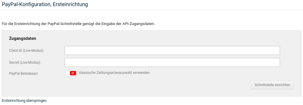 Aufruf der Konfiguration-Seite im Reiter Allgemeines
