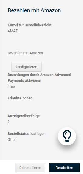 Bezahlen mit Amazon nach der Installation