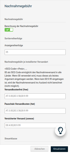 Konfigurationsmaske _**Nachnahmegebühr**_
