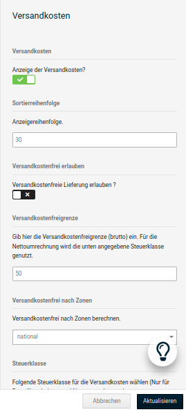 Konfigurationsmaske _**Versandkosten**_