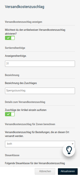 Konfigurationsmaske _**Versandkostenzuschlag**_