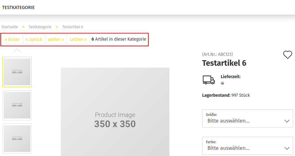 Anzeige des _**Artikelnavigators**_ in der Artikel- Detailansicht