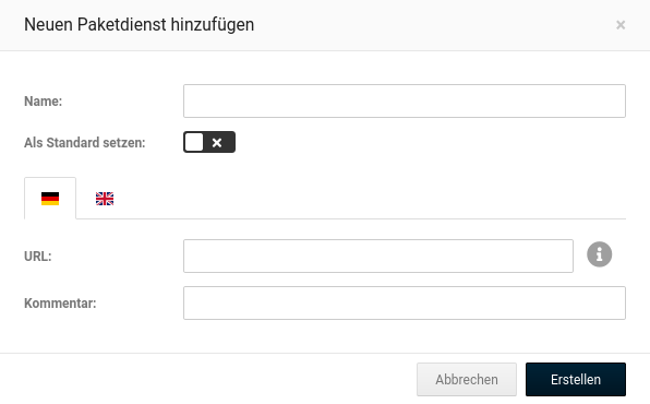 Anlegen eines Paketversenders