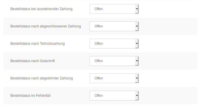 Bestellstatuseinstellungen in der Eingabemaske