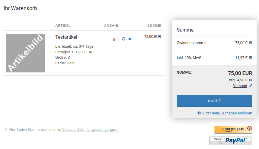 Anzeige des AmazonPay-Buttons im Warenkorb