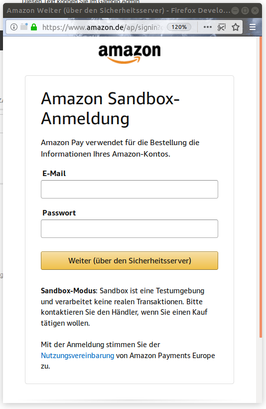 Amazon Login-Fenster