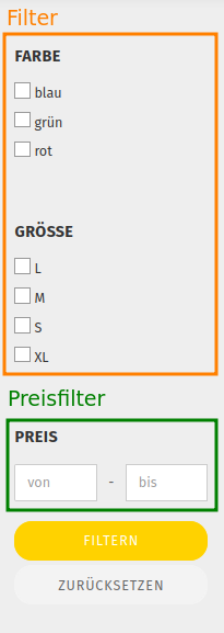 Menübox für Artikel-Filter