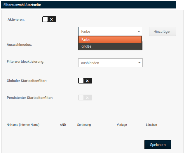 Hinzufügen der Filterauswahl über das Dropdown