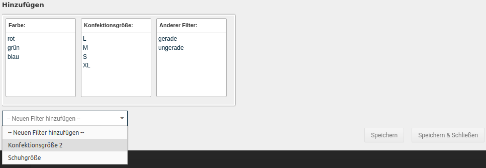 noch nicht angezeigte Filterauswahlen im Dropdown