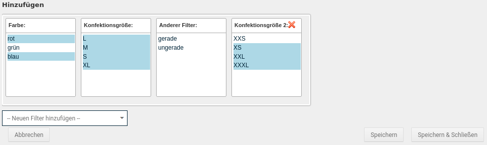 Filterwerte aus mehreren Filterauswahlen wurden im selben Filter-Set gewählt
