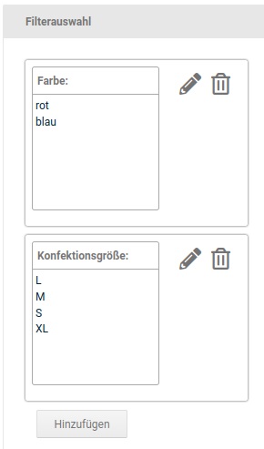 Zwei unabhängige Filter-Sets mit Werten aus je einer Filterauswahl