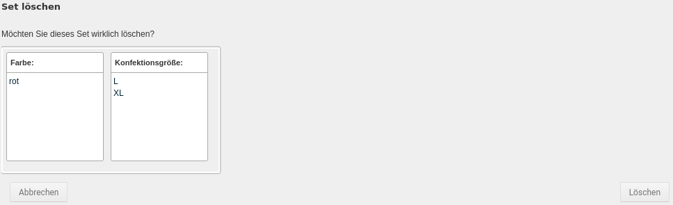 Dialog zum Löschen eines Filter-Sets
