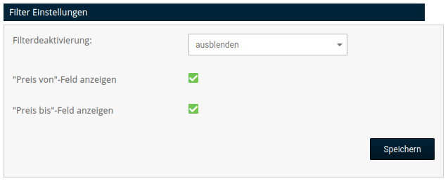 Eingabemaske _**Filter Einstellungen**_ unter _**Artikel > Artikel-Filter**_
