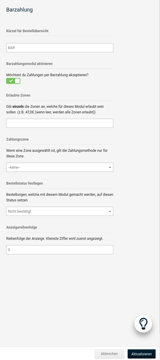 Konfigurationsmaske _**Barzahlung**_