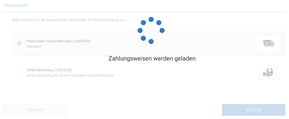 Anzeige des Checkout Loading-Spinners beim Wechsel von der Versandartenauswahl zur Zahlungsweisenauswahl im Bestellvorgang