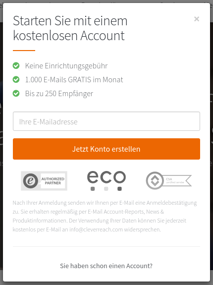 Dialog zur Anmeldung
