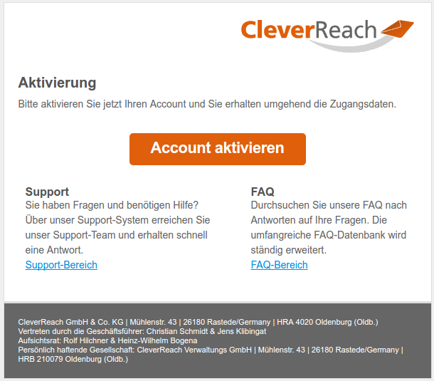 Bestätigung der Anmeldung