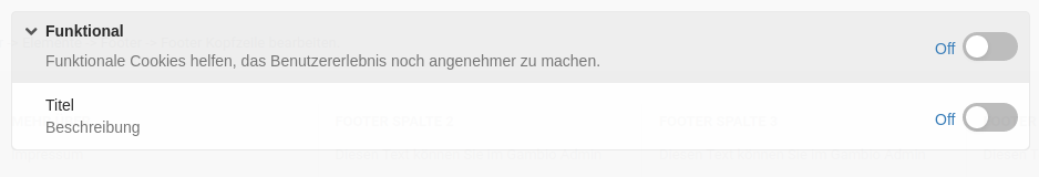 Eintrag in den Cookie Einstellungen mit _**Titel**_ und _**Beschreibung**_