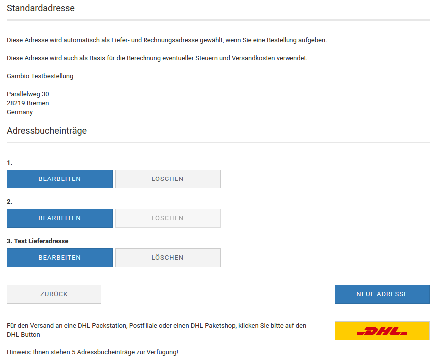 Anzeige des DHL-Buttons im Adressbuch