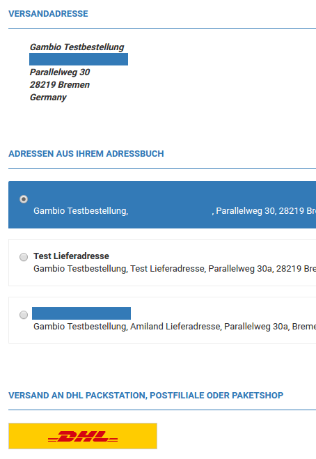 Anzeige des DHL-Buttons beim Ändern der Versandadresse