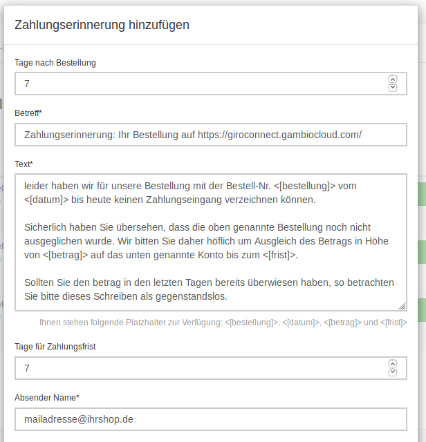 Zahlungserinnerung hinzufügen