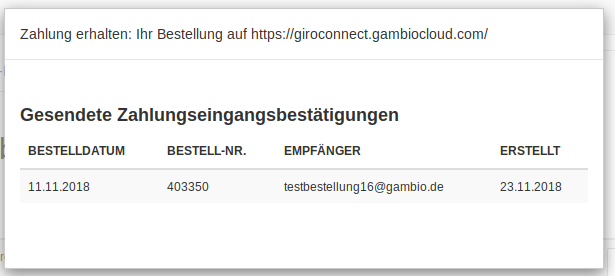 Verlauf der Zahlungseingangsbestätigungen