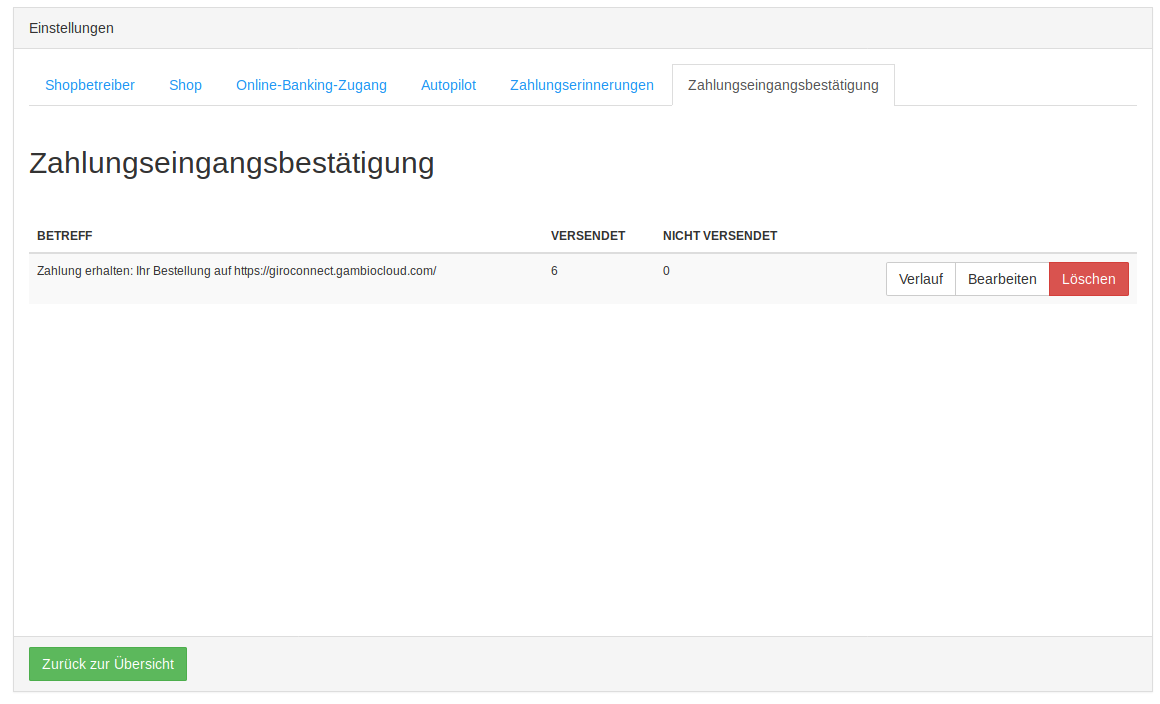 Zahlungseingangsbestätigung