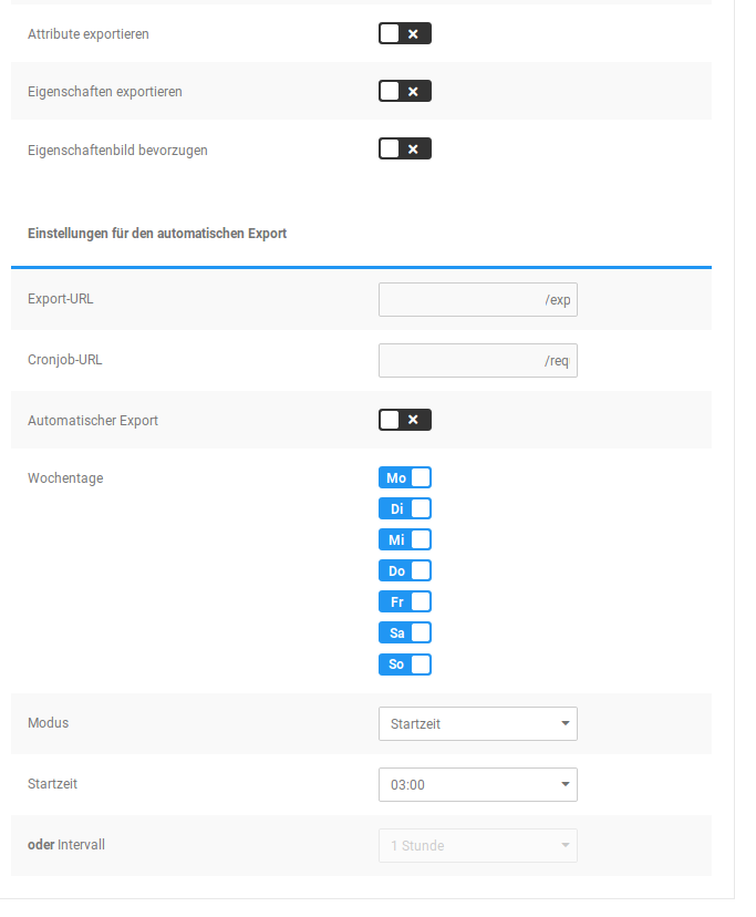 Einstellungen für den automatischen Export