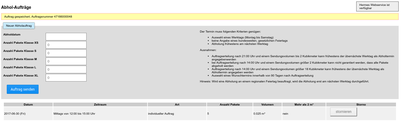 In der Übersicht ist ein Auftrag für fünf Pakete aufgeführt