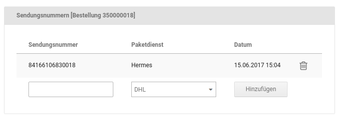 Eintrag der Sendungsnummer nach Druck eines Hermes-Labels
