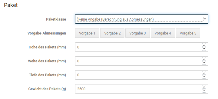 Paket-Größeneinstellungen