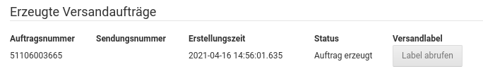 Anzeige nach Erstellen eines Labels