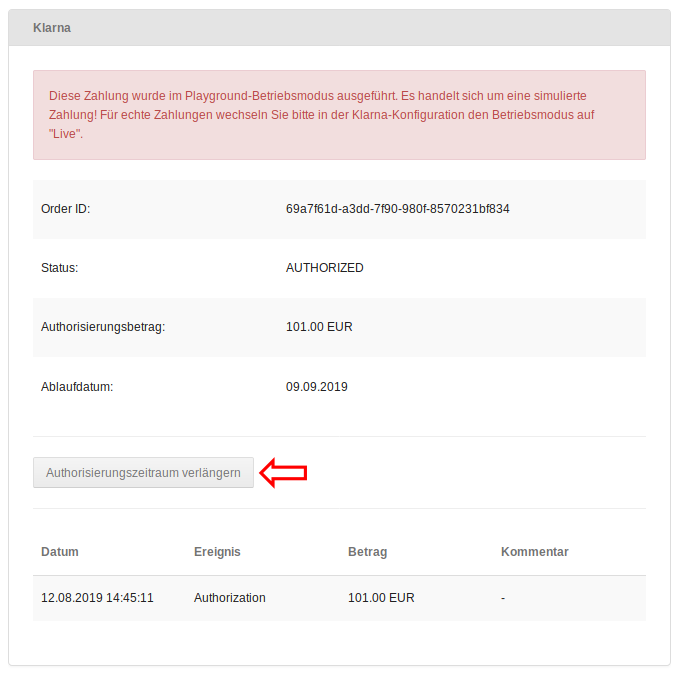 Schaltfläche _**Authorisierungszeitraum verlängern**_