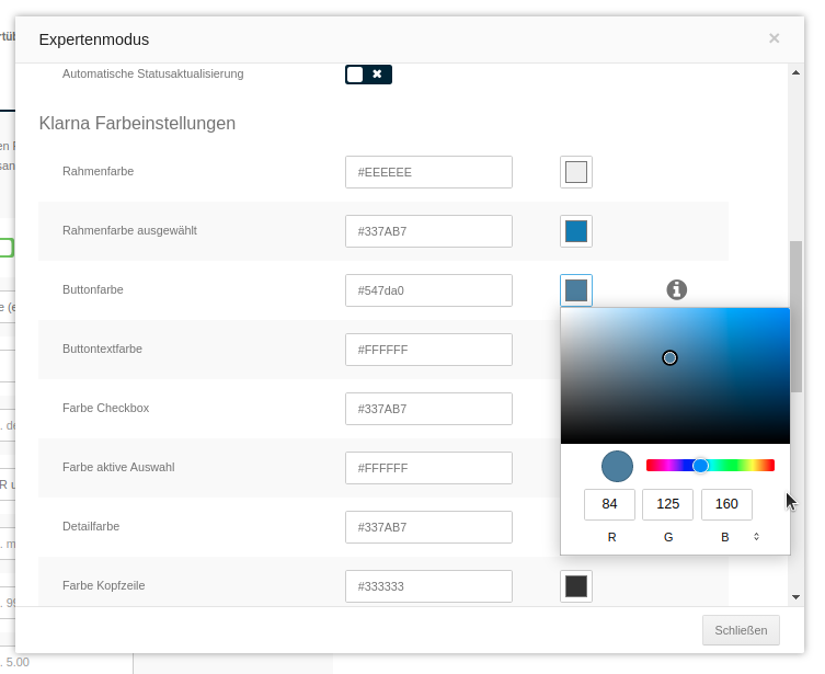 Klarna Farbeinstellungen