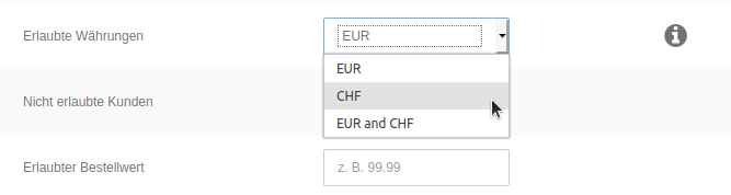 Auswahl der erlaubten Währungen