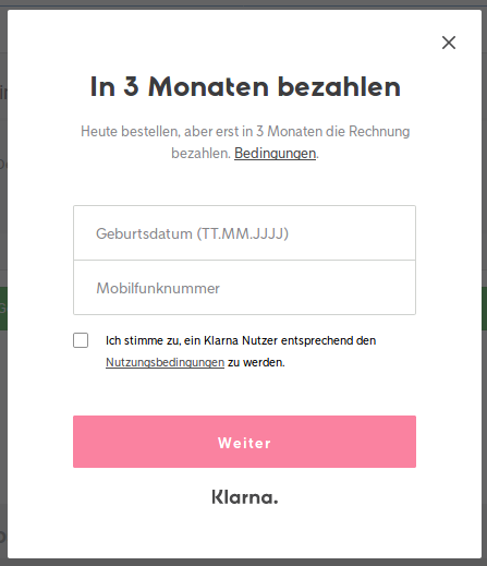 Eingabe Geburtsdatum und Mobilfunknummer