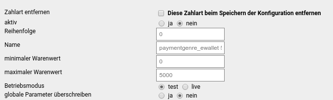 Einstellungen für e-Wallet