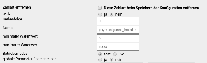 Einstellungen für _**Finanzierung/Ratenkauf**_