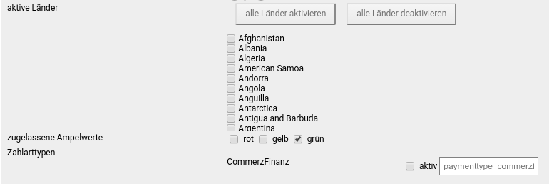 Einstellungen für _**Finanzierung/Ratenkauf**_