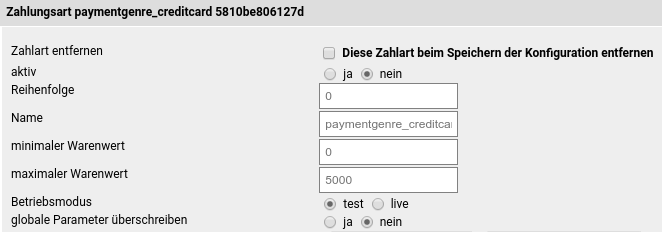 Einstellungen für Kreditkarten