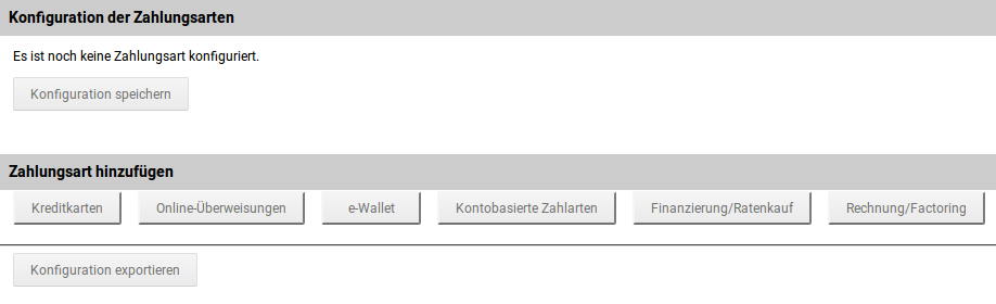 Ansicht bevor eine Zahlungsart hinzugefügt worden ist